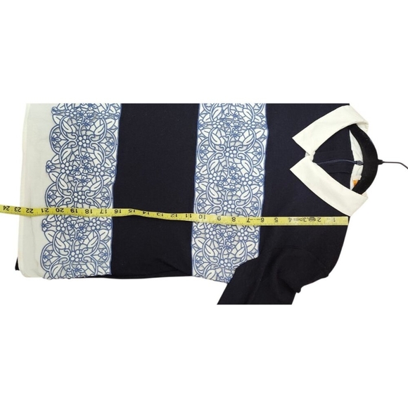 Tory Burch  Navy Blue Wool Contrast Paneled Collared Sweater L - Picture 8 of 11